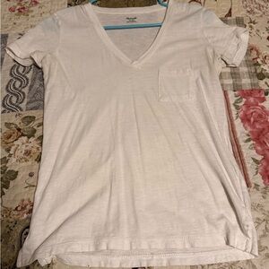 Madewell Cream V-Neck Tee with Pocket